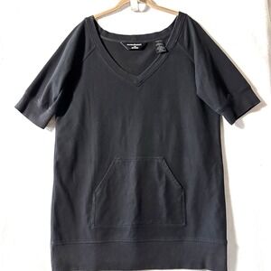 Norma Kamali XL V Neck Sweater‎ Pocket Dress Black Terry Cotton
